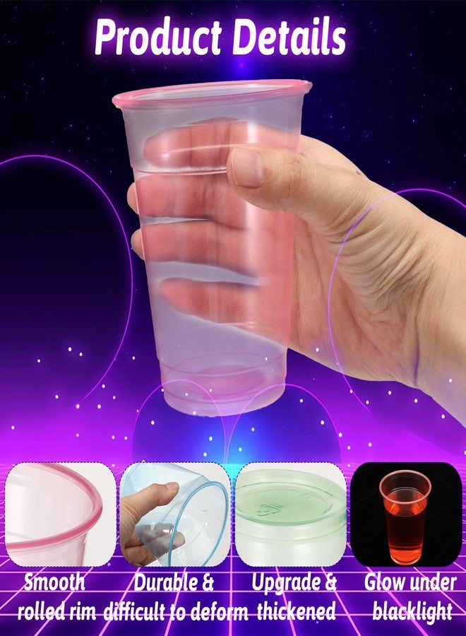 LIQWEI 200 Pack Plastic Neon Cups 12 Oz, Disposable Glowing Party Cup Clear Neon Colors Blacklight Parties Light Up Cup Colorful Plastic Cups for Parties Carnivals Birthday Rave Party - Image 3